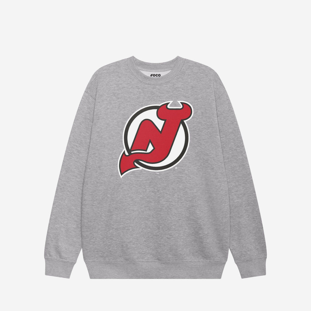 New Jersey Devils Primary Logo Crew Neck Sweatshirt FOCO Athletic Heather S - FOCO.com