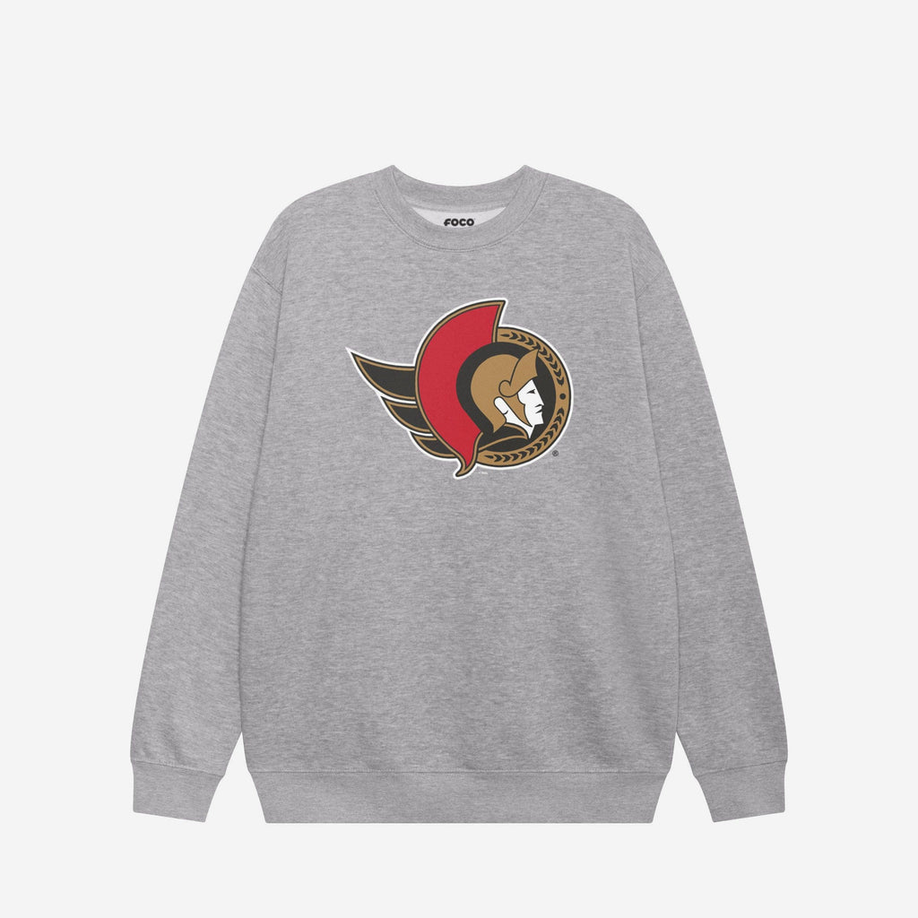 Ottawa Senators Primary Logo Crew Neck Sweatshirt FOCO Athletic Heather S - FOCO.com