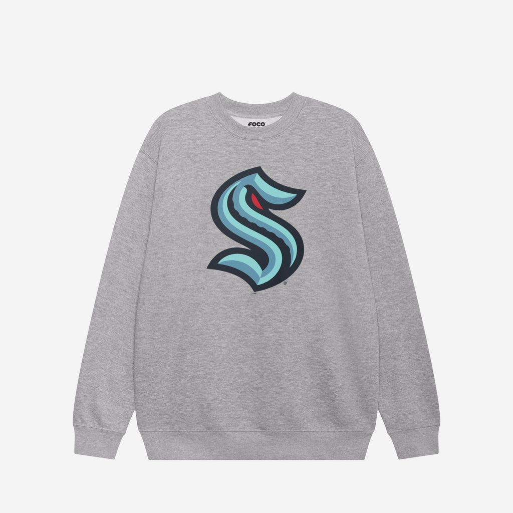 Seattle Kraken Primary Logo Crew Neck Sweatshirt FOCO Athletic Heather S - FOCO.com