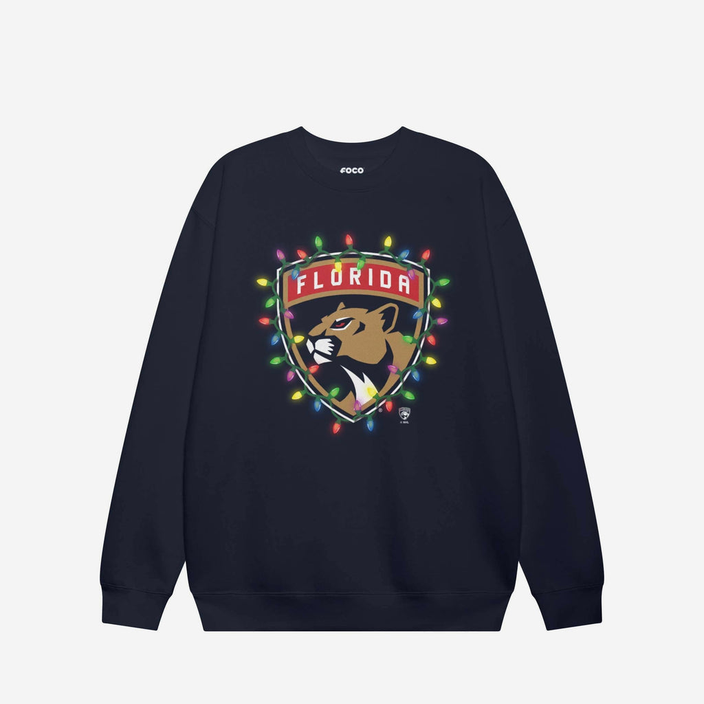 Florida Panthers Primary Logo Holiday Lights Crew Neck Sweatshirt