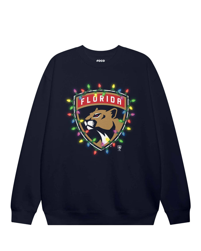 Florida Panthers Primary Logo Holiday Lights Crew Neck Sweatshirt