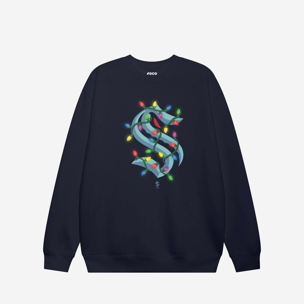 Seattle Kraken Primary Logo Holiday Lights Crew Neck Sweatshirt