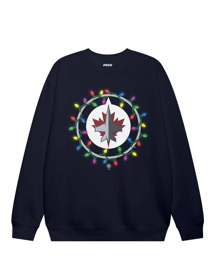 Winnipeg Jets Primary Logo Holiday Lights Crew Neck Sweatshirt