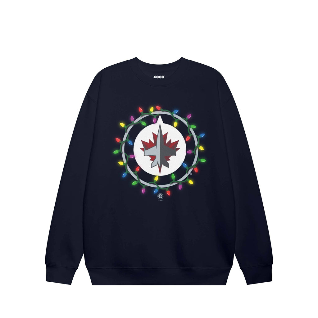 Winnipeg Jets Primary Logo Holiday Lights Crew Neck Sweatshirt