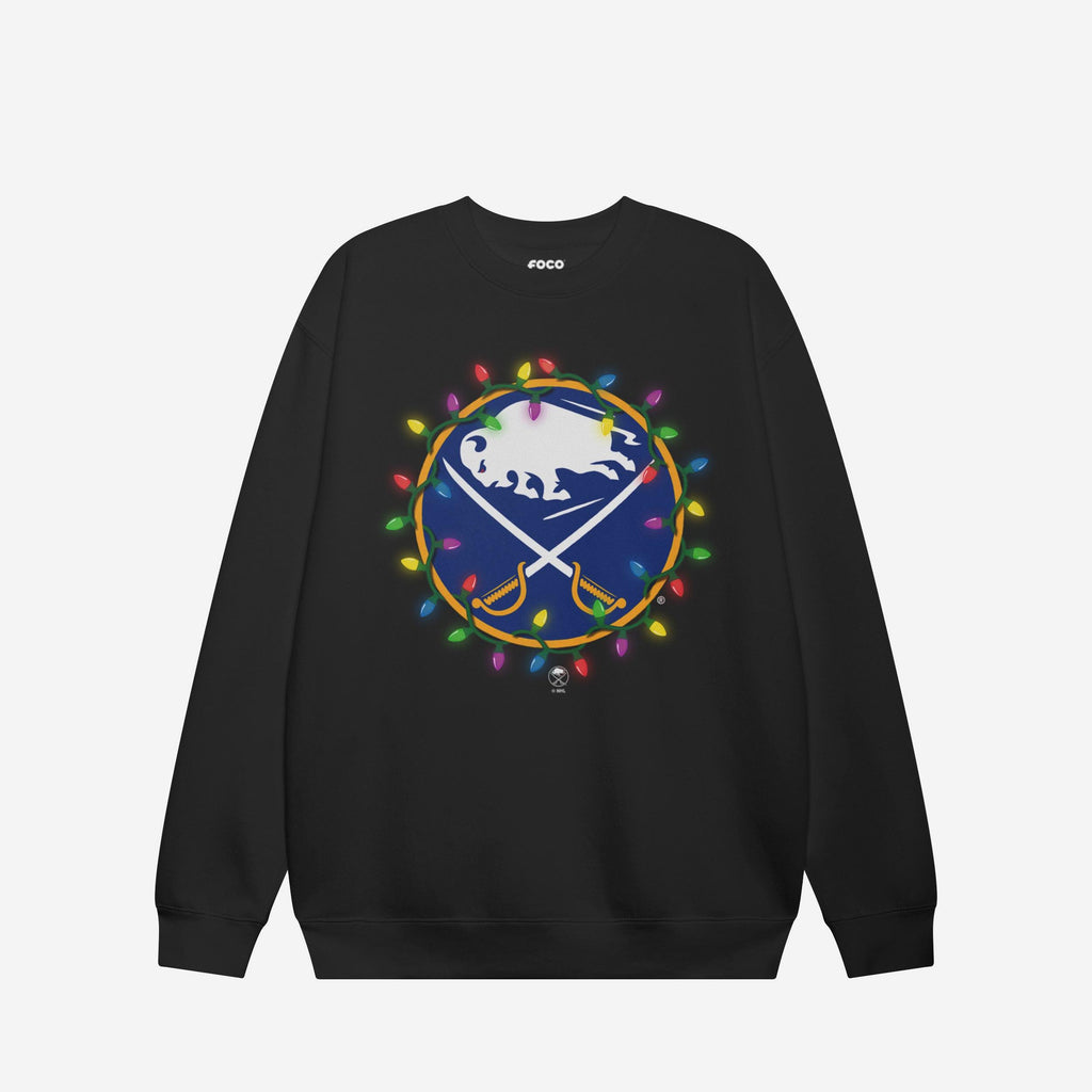Buffalo Sabres Primary Logo Holiday Lights Crew Neck Sweatshirt FOCO S - FOCO.com