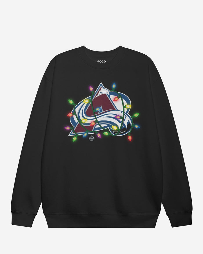 Colorado Avalanche Primary Logo Holiday Lights Crew Neck Sweatshirt FOCO S - FOCO.com
