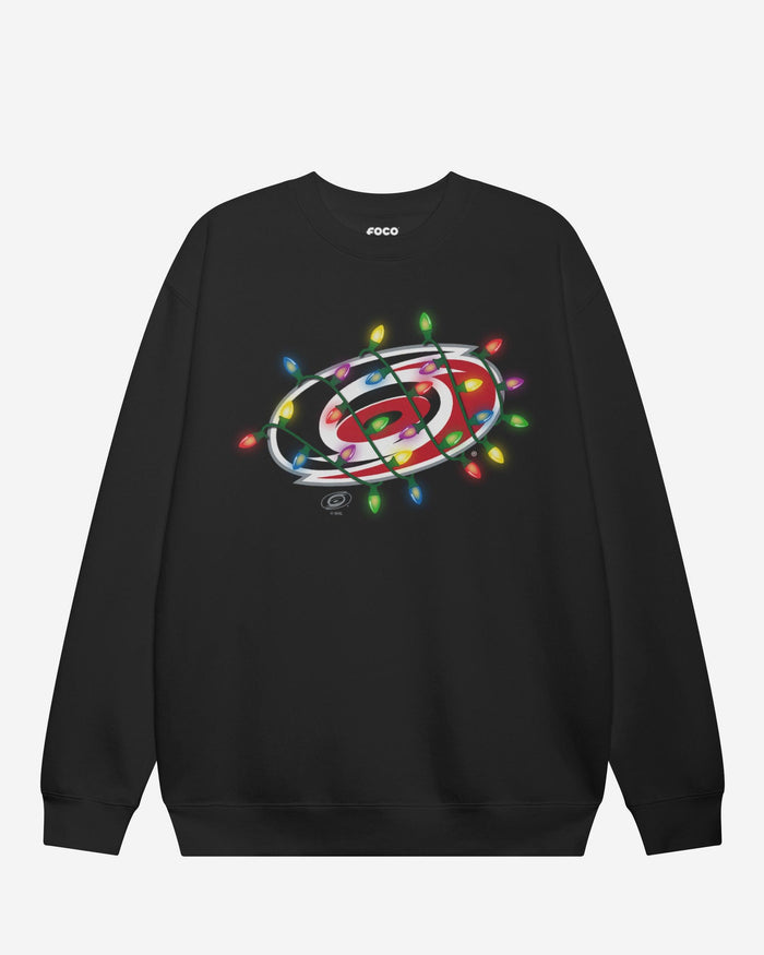 Carolina Hurricanes Primary Logo Holiday Lights Crew Neck Sweatshirt FOCO S - FOCO.com