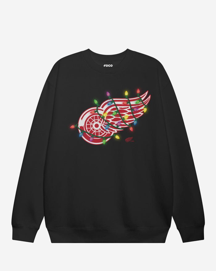 Detroit Red Wings Primary Logo Holiday Lights Crew Neck Sweatshirt FOCO S - FOCO.com