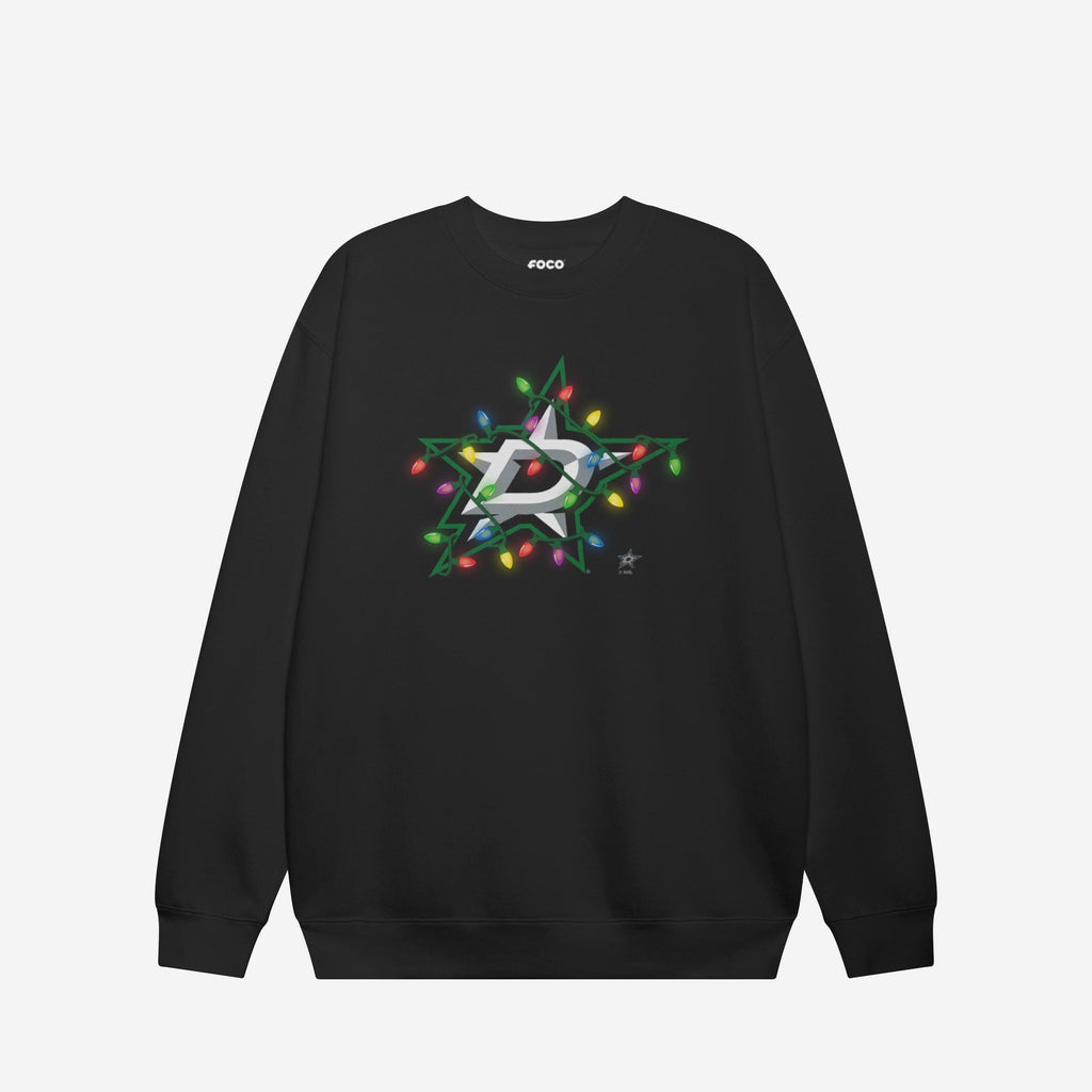 Dallas Stars Primary Logo Holiday Lights Crew Neck Sweatshirt FOCO S - FOCO.com