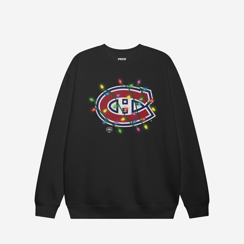 Montreal Canadiens Primary Logo Holiday Lights Crew Neck Sweatshirt FOCO S - FOCO.com