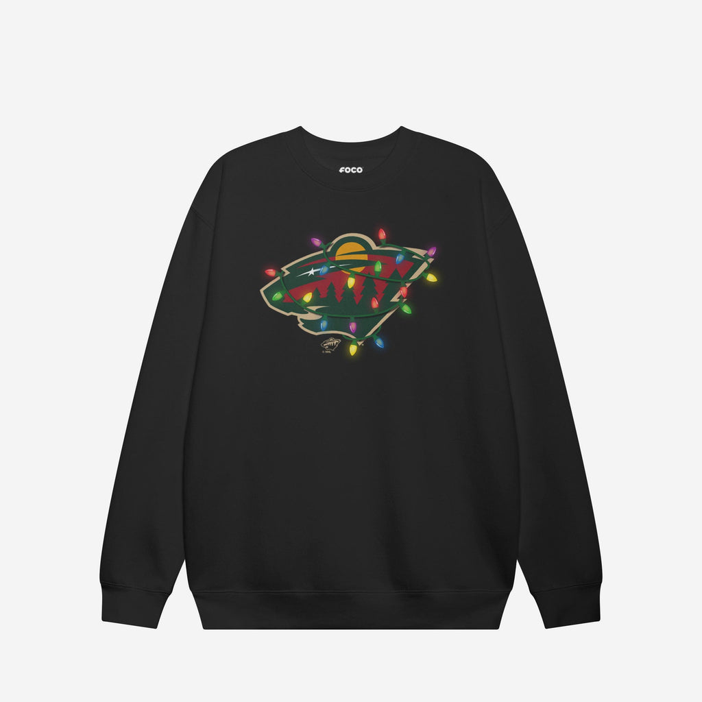 Minnesota Wild Primary Logo Holiday Lights Crew Neck Sweatshirt FOCO S - FOCO.com