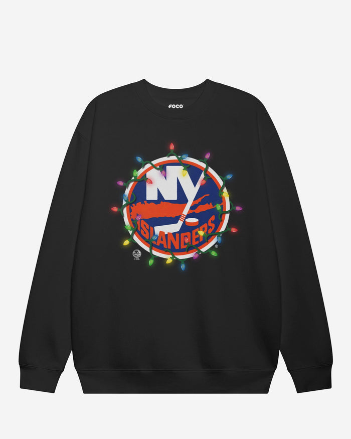 New York Islanders Primary Logo Holiday Lights Crew Neck Sweatshirt FOCO S - FOCO.com