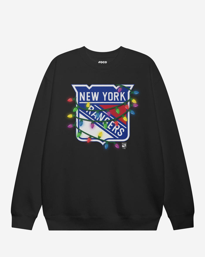 New York Rangers Primary Logo Holiday Lights Crew Neck Sweatshirt FOCO S - FOCO.com