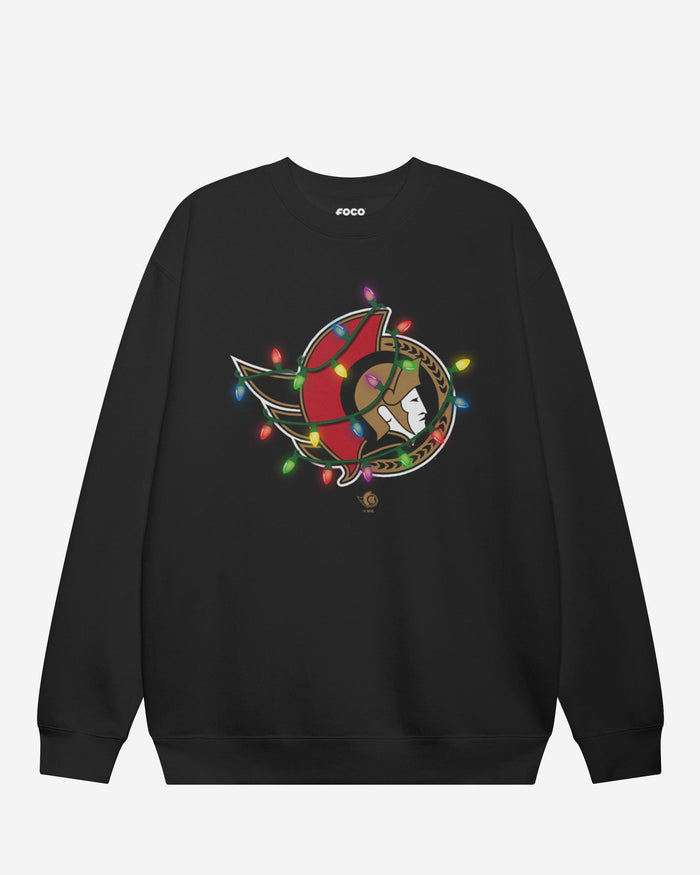 Ottawa Senators Primary Logo Holiday Lights Crew Neck Sweatshirt FOCO S - FOCO.com