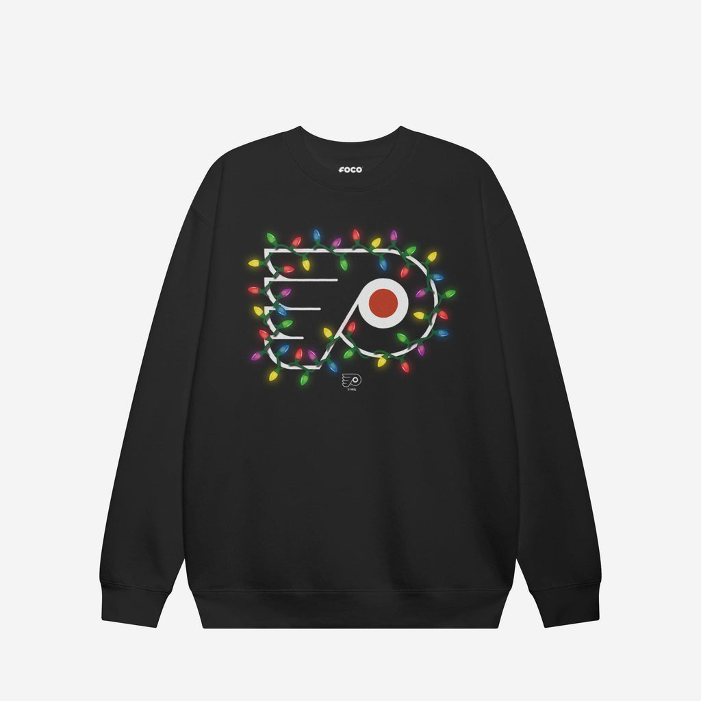Philadelphia Flyers Primary Logo Holiday Lights Crew Neck Sweatshirt FOCO S - FOCO.com