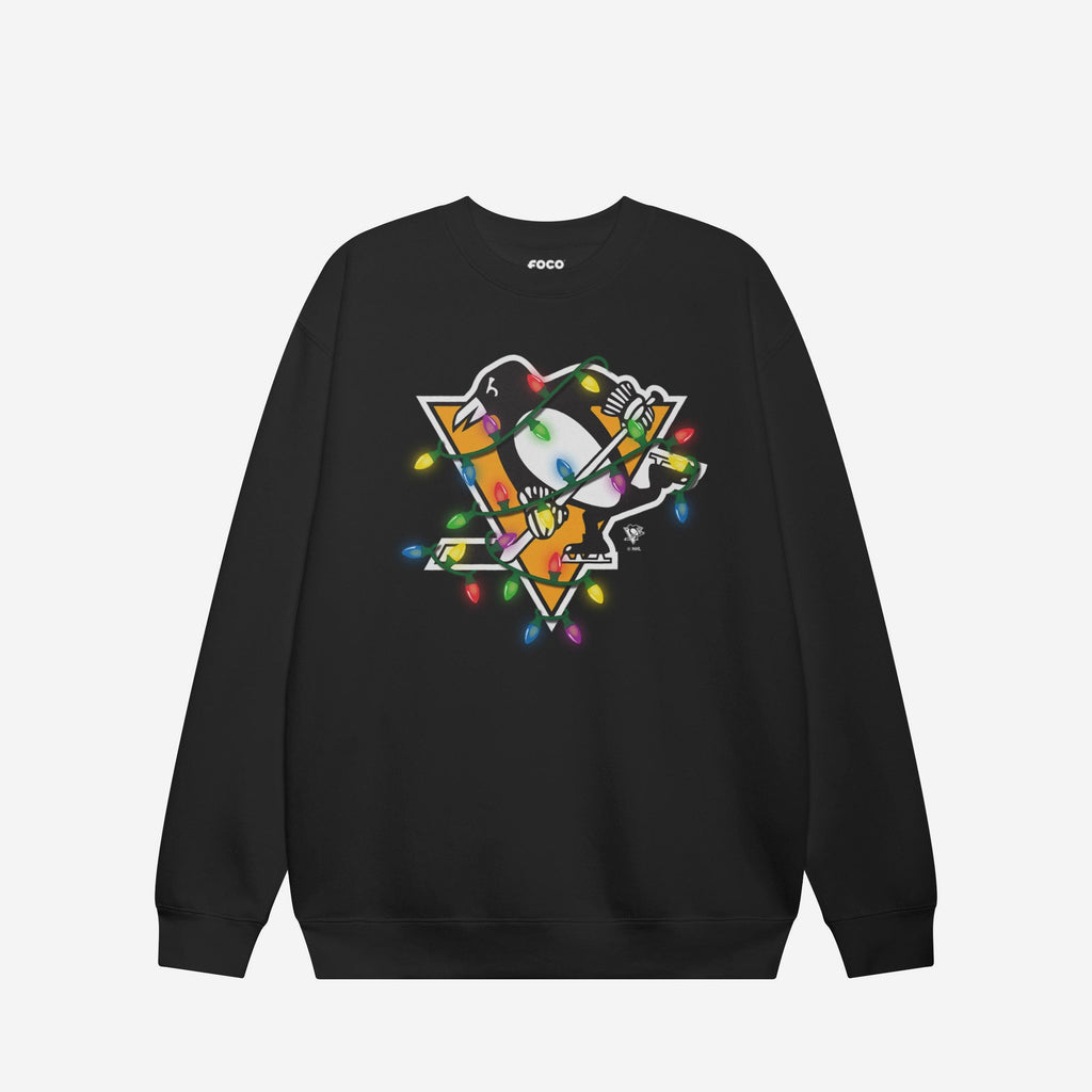 Pittsburgh Penguins Primary Logo Holiday Lights Crew Neck Sweatshirt FOCO S - FOCO.com