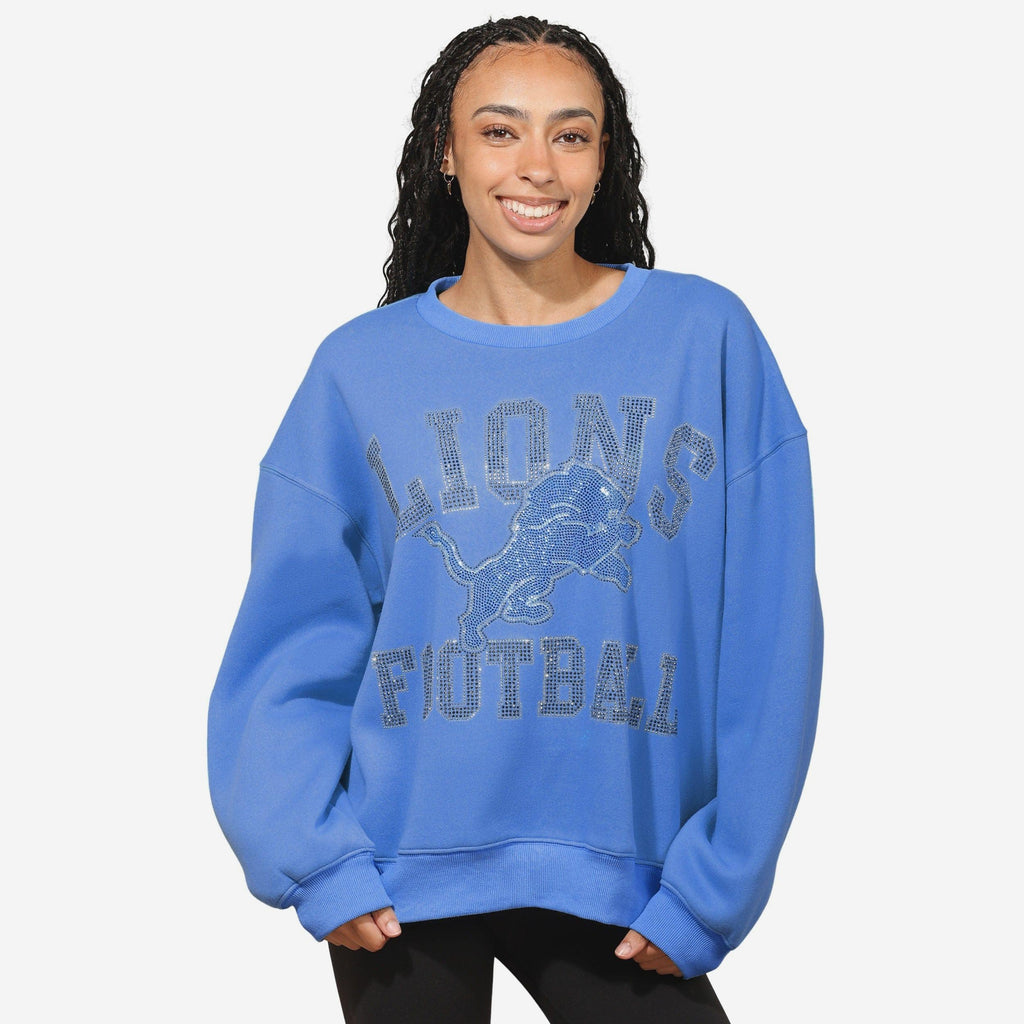 Detroit Lions Womens Rhinestone Logo Oversized Crew Neck Sweatshirt FOCO S - FOCO.com
