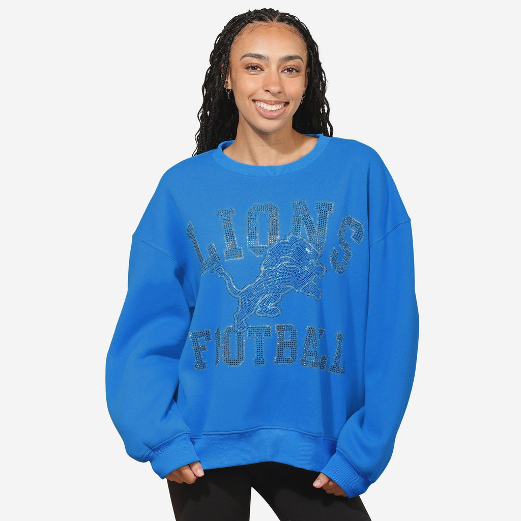 Detroit Lions Womens Rhinestone Logo Oversized Crew Neck Sweatshirt FOCO S - FOCO.com