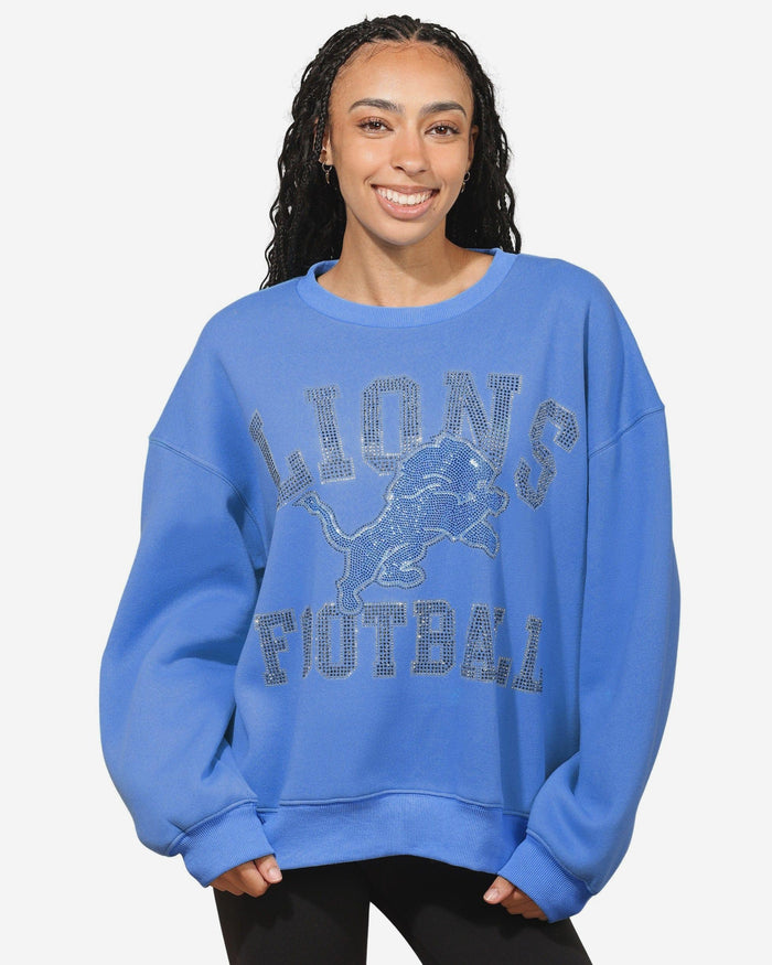 Detroit Lions Womens Rhinestone Logo Oversized Crew Neck Sweatshirt FOCO S - FOCO.com