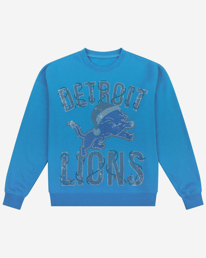 Detroit Lions Womens Rhinestone Logo Oversized Holiday Crew Neck Sweatshirt FOCO S - FOCO.com