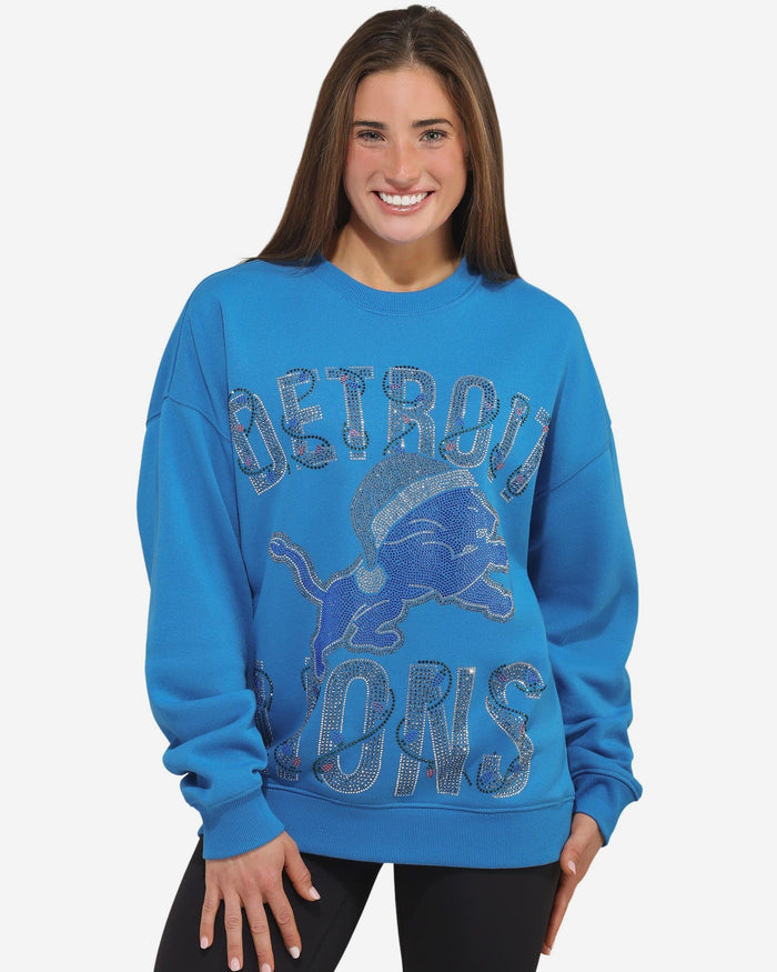 Detroit Lions Womens Rhinestone Logo Oversized Holiday Crew Neck Sweatshirt FOCO S - FOCO.com