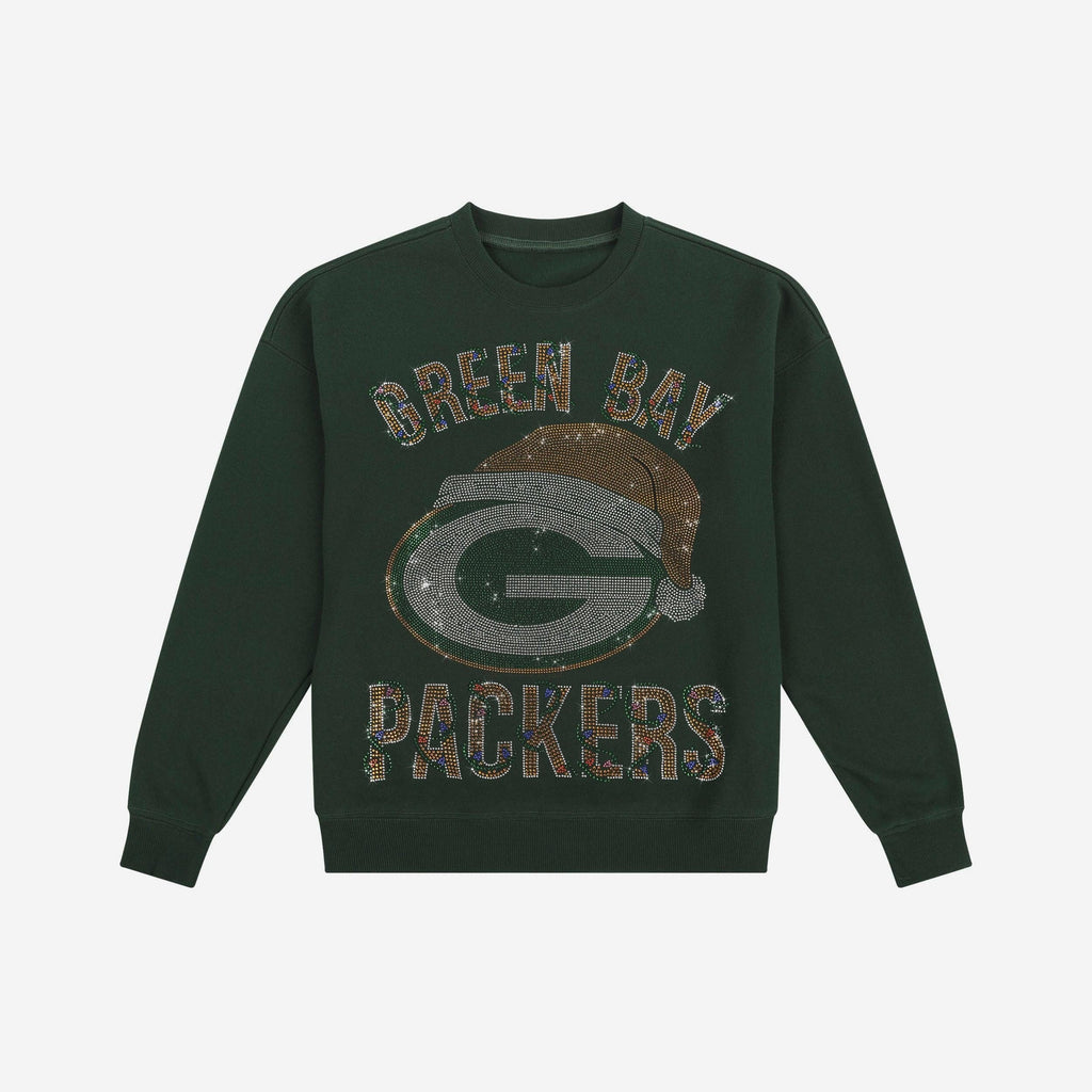 Green Bay Packers Womens Rhinestone Logo Oversized Holiday Crew Neck Sweatshirt FOCO S - FOCO.com