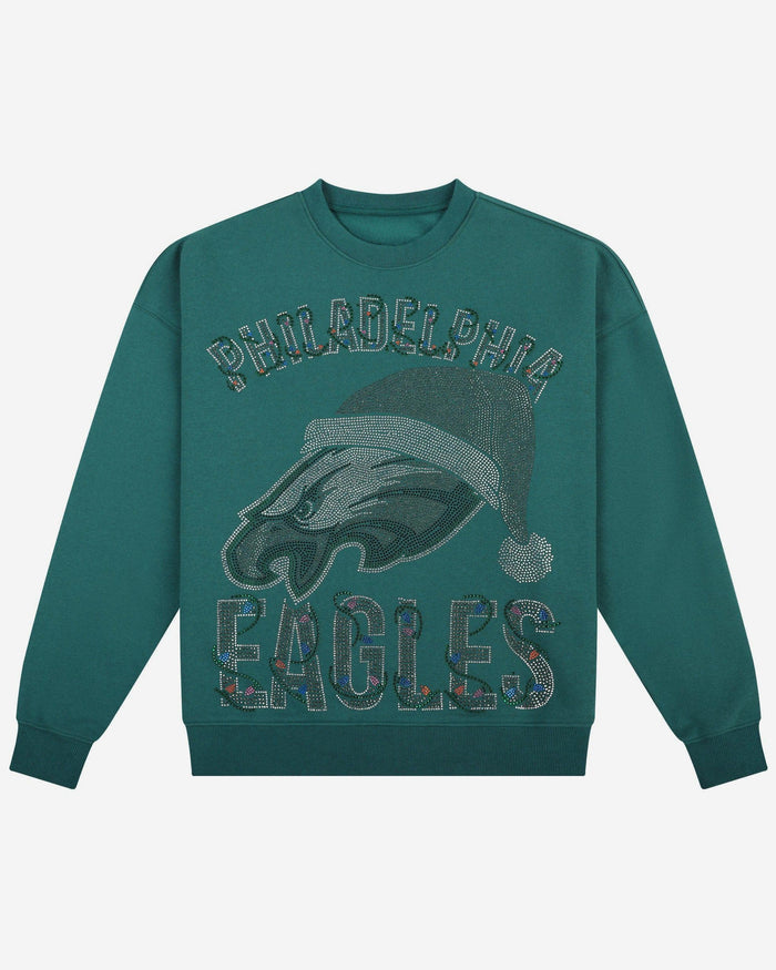 Philadelphia Eagles Womens Rhinestone Logo Oversized Holiday Crew Neck Sweatshirt FOCO S - FOCO.com