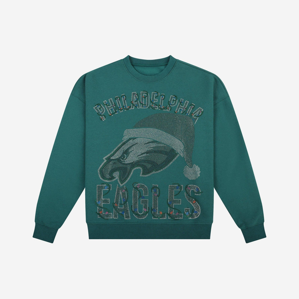 Philadelphia Eagles Womens Rhinestone Logo Oversized Holiday Crew Neck Sweatshirt FOCO S - FOCO.com