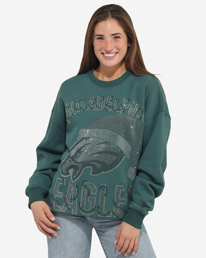 Philadelphia Eagles Womens Rhinestone Logo Oversized Holiday Crew Neck Sweatshirt FOCO S - FOCO.com