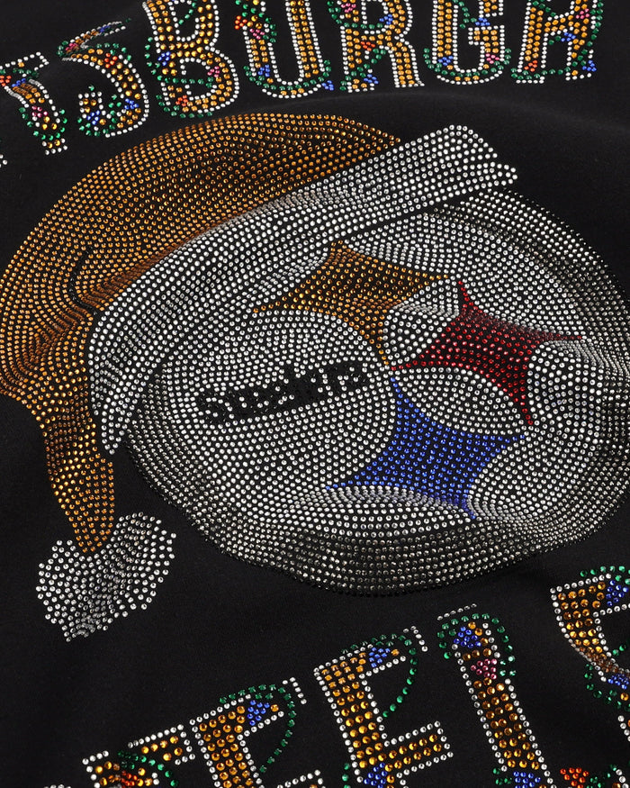 Pittsburgh Steelers Womens Rhinestone Logo Oversized Holiday Crew Neck Sweatshirt