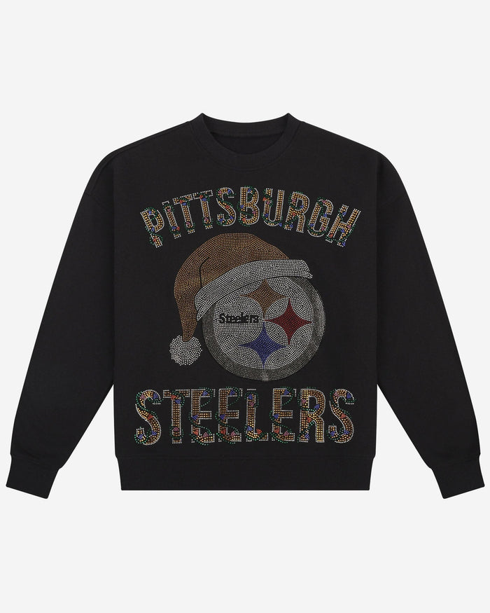 Pittsburgh Steelers Womens Rhinestone Logo Oversized Holiday Crew Neck Sweatshirt FOCO S - FOCO.com