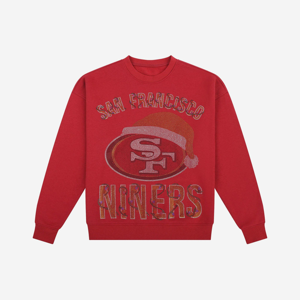 San Francisco 49ers Womens Rhinestone Logo Oversized Holiday Crew Neck Sweatshirt FOCO S - FOCO.com