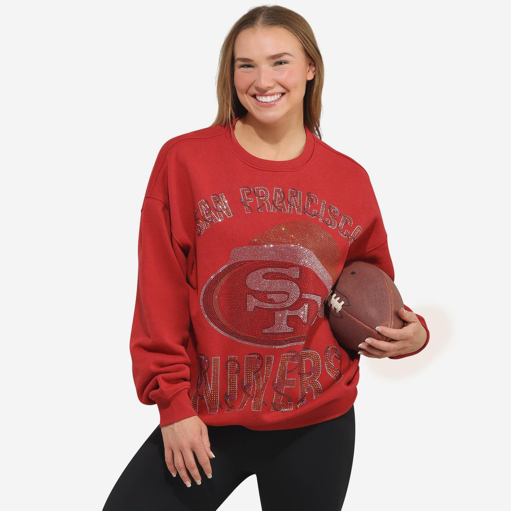 San Francisco 49ers Womens Rhinestone Logo Oversized Holiday Crew Neck Sweatshirt FOCO S - FOCO.com