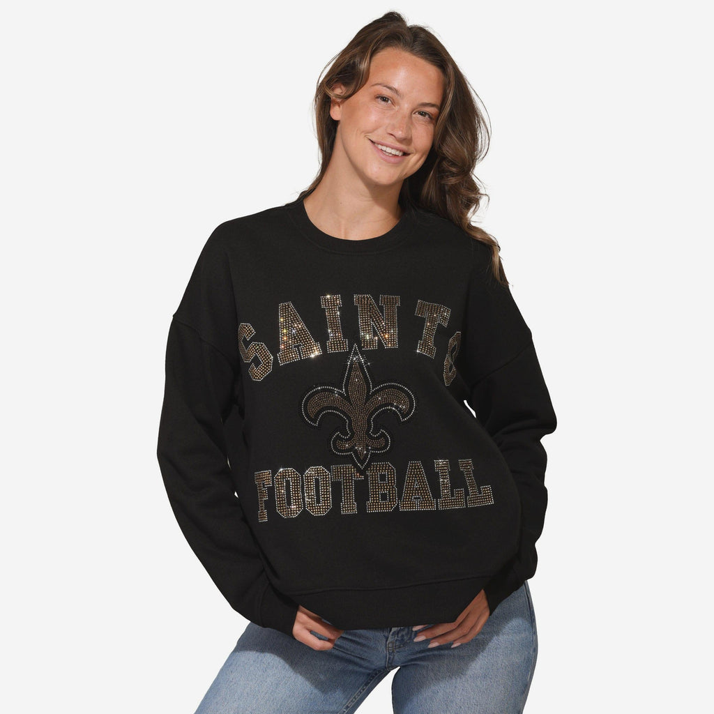 New Orleans Saints Womens Rhinestone Logo Oversized Crew Neck Sweatshirt FOCO S - FOCO.com