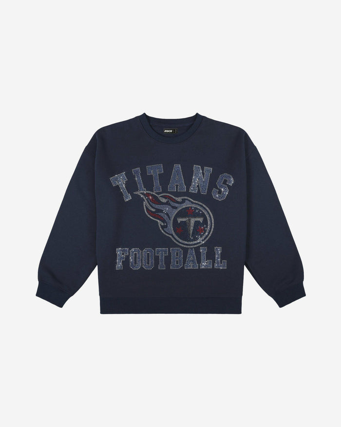 Tennessee Titans Womens Rhinestone Logo Oversized Crew Neck Sweatshirt FOCO S - FOCO.com