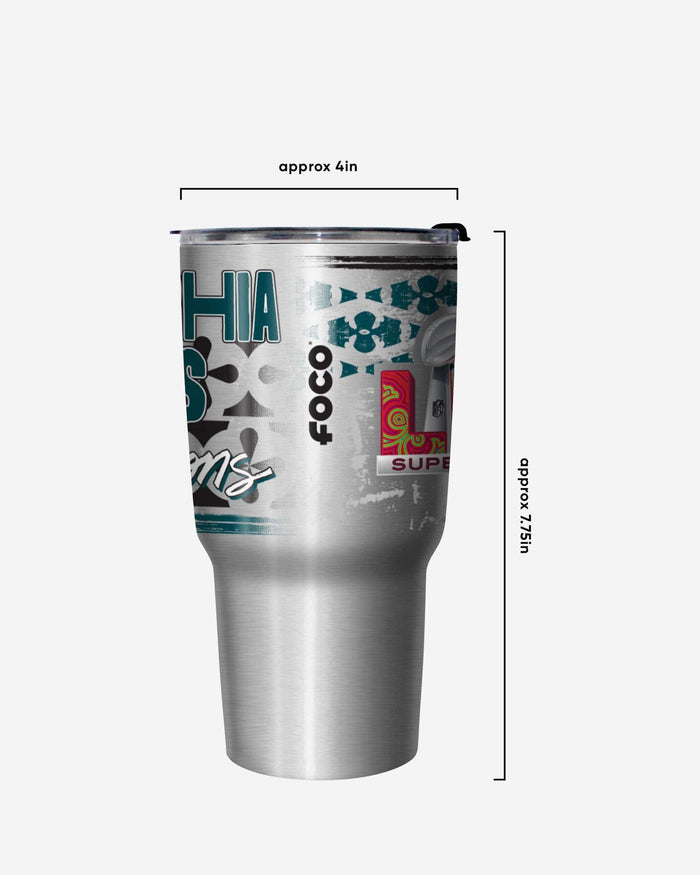 Philadelphia Eagles Super Bowl LIX Champions Stencil Silver Diamond 27 oz Stainless Steel Tumbler FOCO - FOCO.com