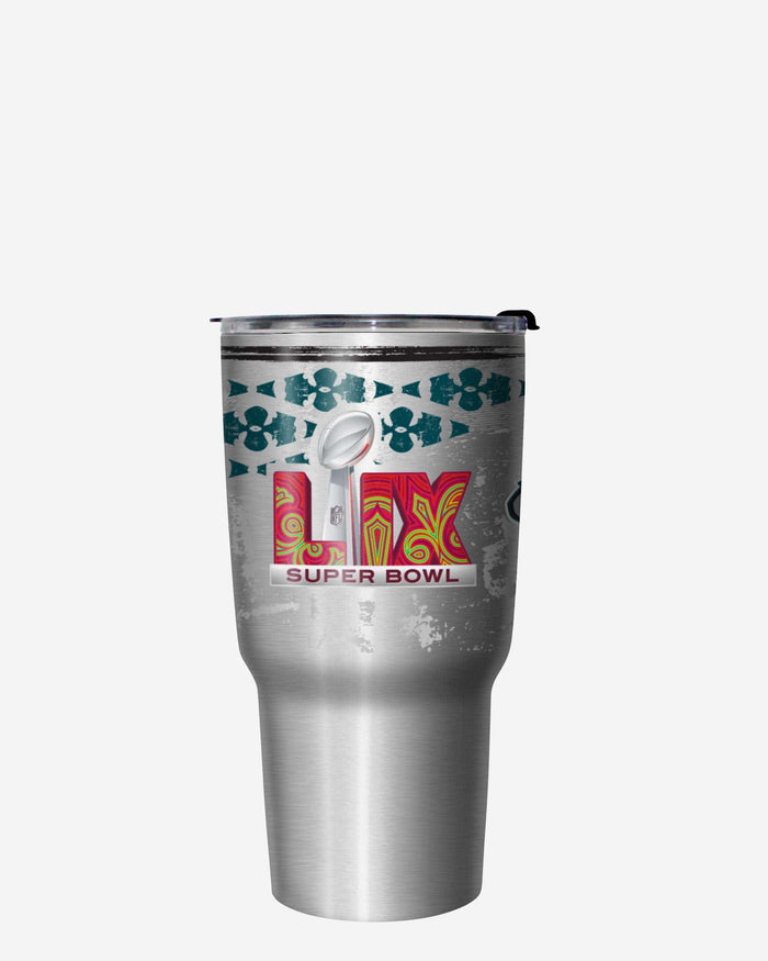 Philadelphia Eagles Super Bowl LIX Champions Stencil Silver Diamond 27 oz Stainless Steel Tumbler FOCO - FOCO.com