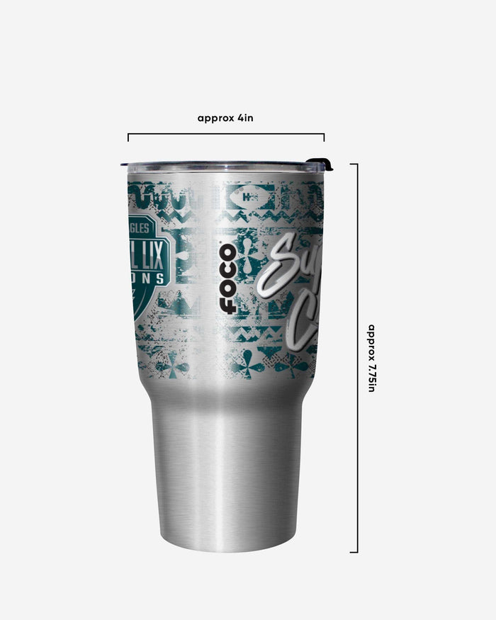 Philadelphia Eagles Super Bowl LIX Champions Stencil Silver 27 oz Stainless Steel Tumbler FOCO - FOCO.com