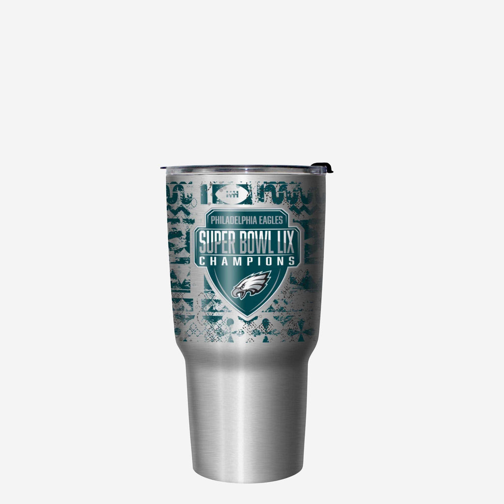 Philadelphia Eagles Super Bowl LIX Champions Stencil Silver 27 oz Stainless Steel Tumbler FOCO - FOCO.com