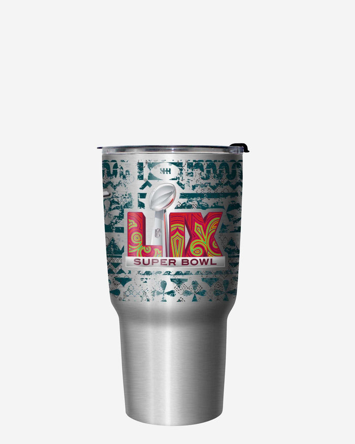 Philadelphia Eagles Super Bowl LIX Champions Stencil Silver 27 oz Stainless Steel Tumbler FOCO - FOCO.com