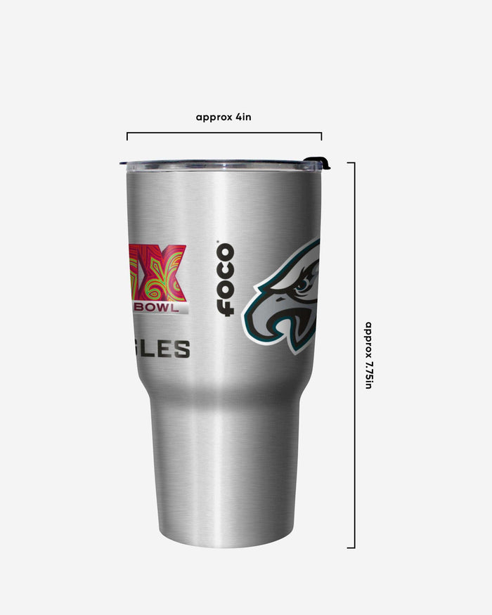 Philadelphia Eagles Super Bowl LIX Champions Silver 27 oz Stainless Steel Tumbler FOCO - FOCO.com