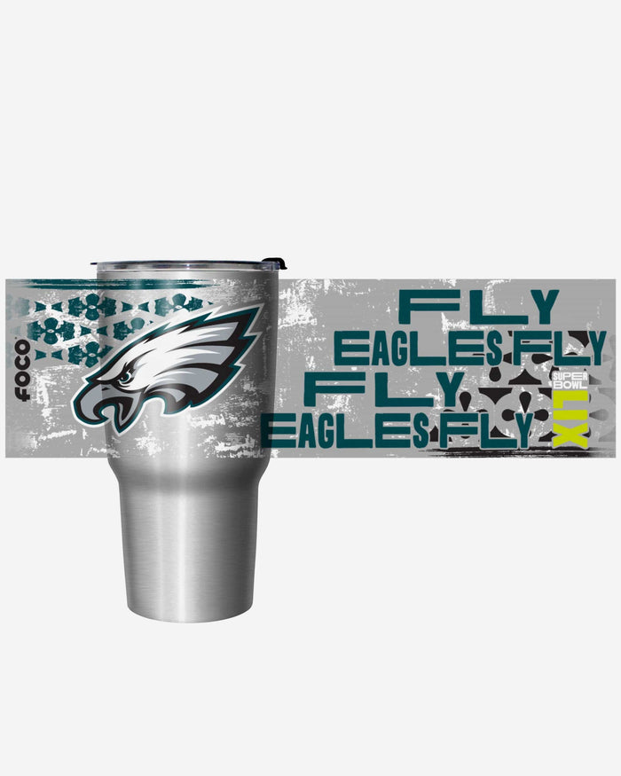 Philadelphia Eagles Super Bowl LIX Fly Eagles Fly Silver 27 oz Stainless Steel Tumbler FOCO - FOCO.com