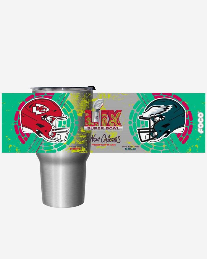 Kansas City Chiefs vs Philadelphia Eagles Super Bowl LIX Silver 27 oz Stainless Steel Tumbler FOCO - FOCO.com