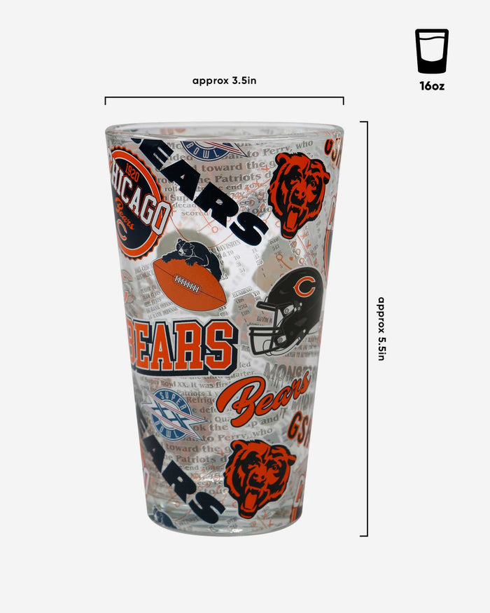 Chicago Bears Historic Print Pint Glass FOCO - FOCO.com