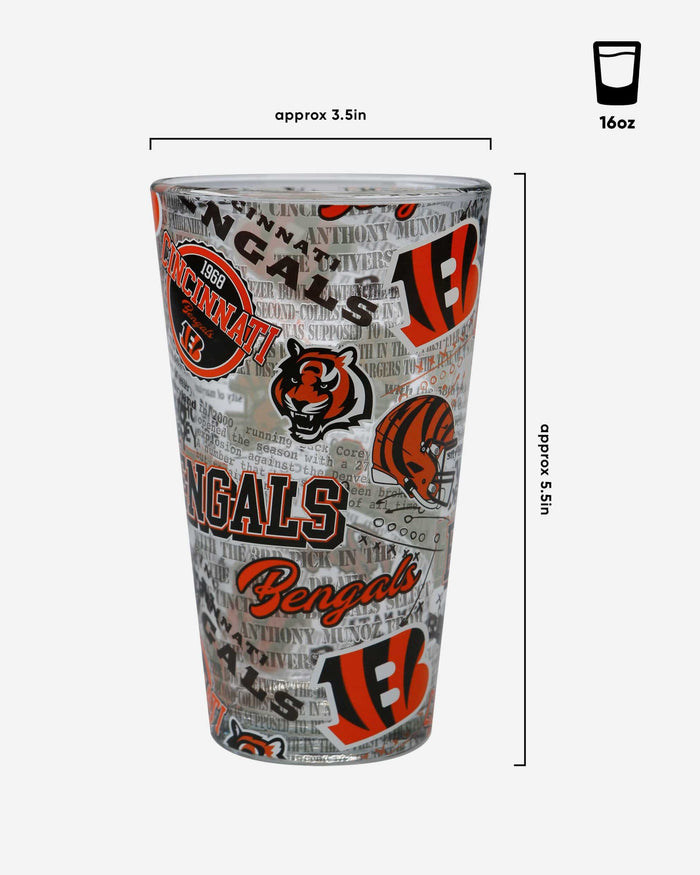 Cincinnati Bengals Historic Print Pint Glass FOCO - FOCO.com