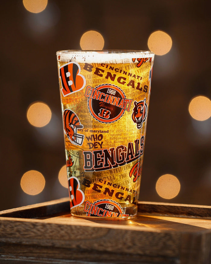 Cincinnati Bengals Historic Print Pint Glass FOCO - FOCO.com