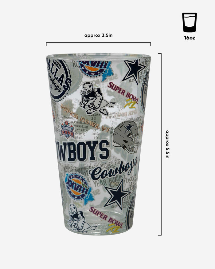 Dallas Cowboys Historic Print Pint Glass FOCO - FOCO.com