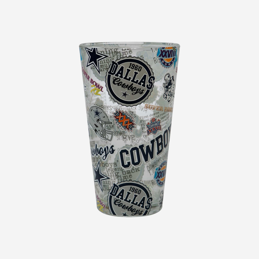 Dallas Cowboys Historic Print Pint Glass FOCO - FOCO.com