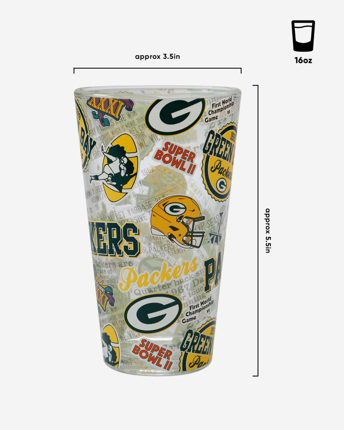 Green Bay Packers Historic Print Pint Glass FOCO - FOCO.com