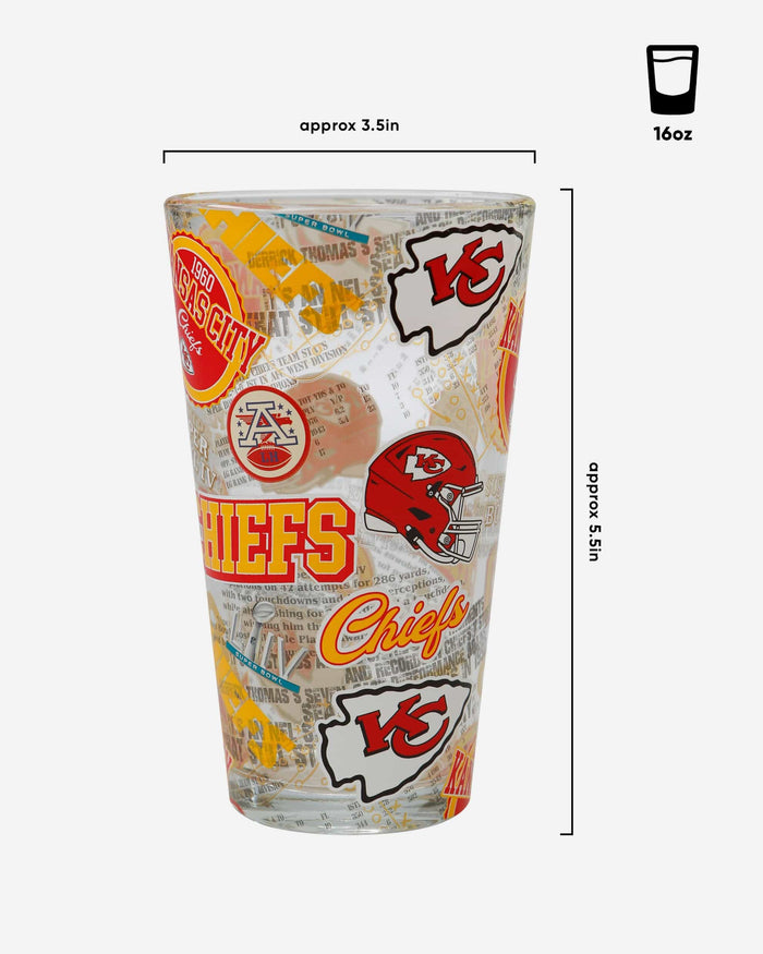 Kansas City Chiefs Historic Print Pint Glass FOCO - FOCO.com